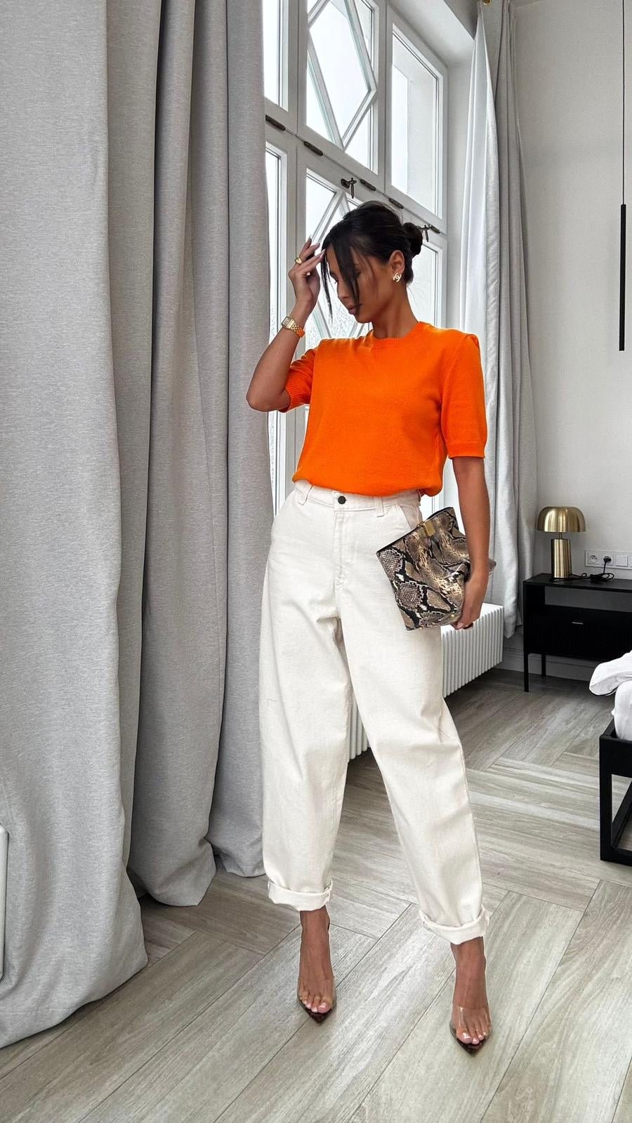 T-shirt sweterek z dzianiny 80% bawełna EMO - Veretti Boutique