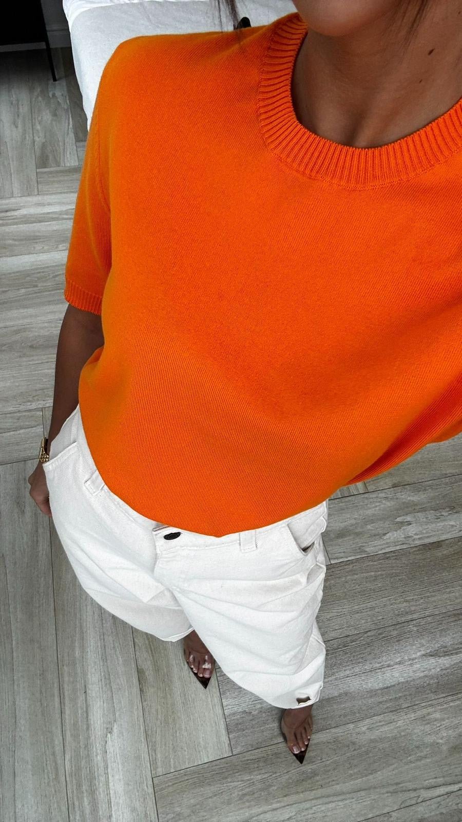 T-shirt sweterek z dzianiny 80% bawełna EMO - Veretti Boutique