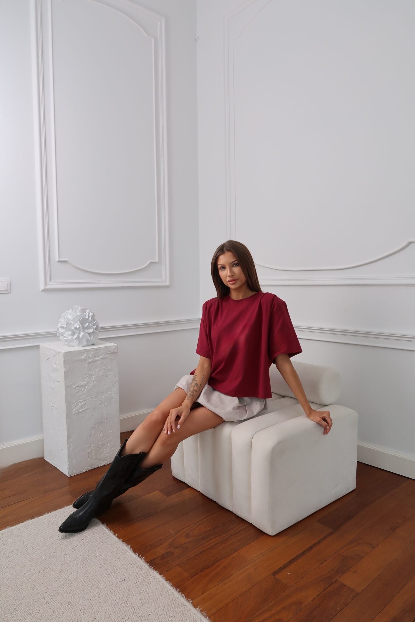 T-shirt z poduszkami bordowy 100% bawełna - Veretti Boutique