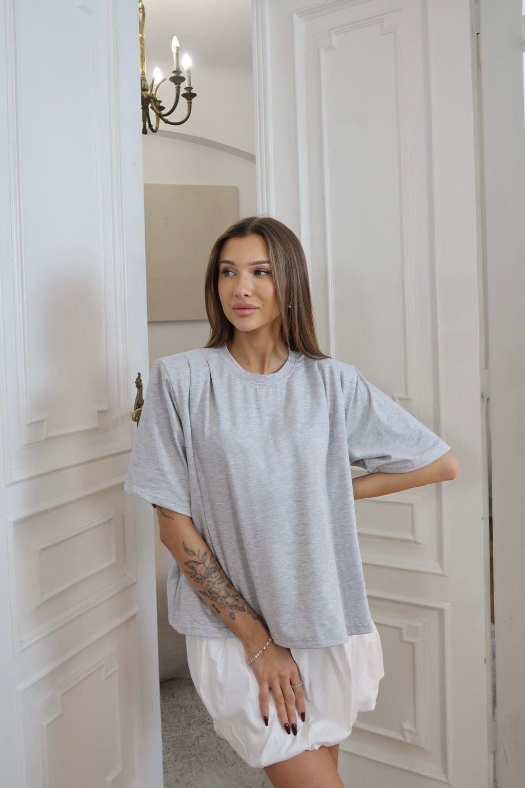 T-shirt z poduszkami szary melanż 100% bawelna - Veretti Boutique