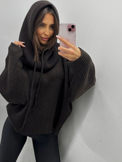 Wełniana balaclava 90% wełny merino i 10% kaszmir czekoladowa EMO - Veretti Boutique