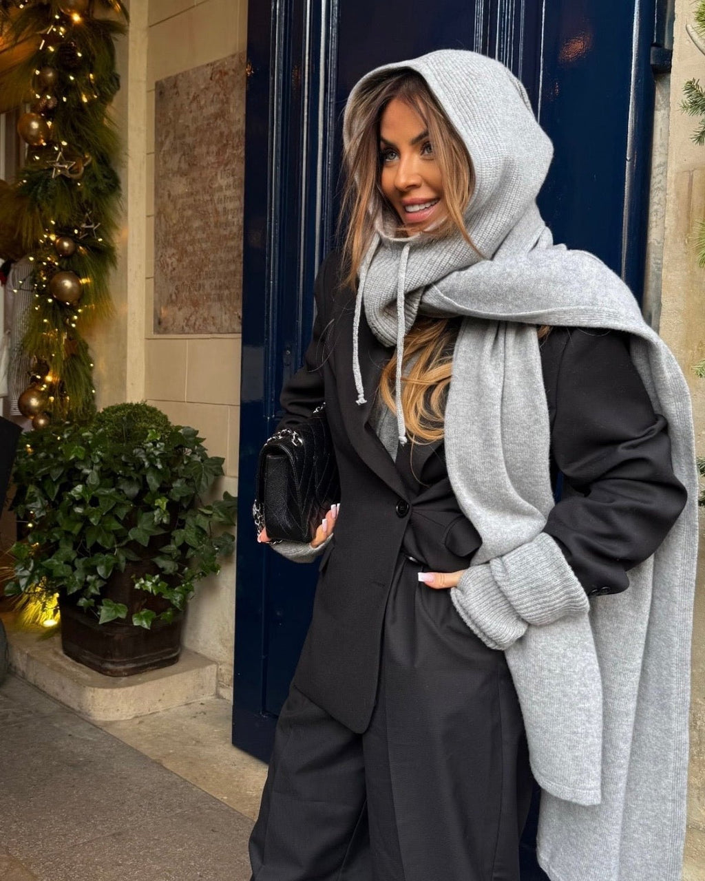 Wełniana balaclava 90% wełny merino i 10% kaszmir szary EMO - Veretti Boutique