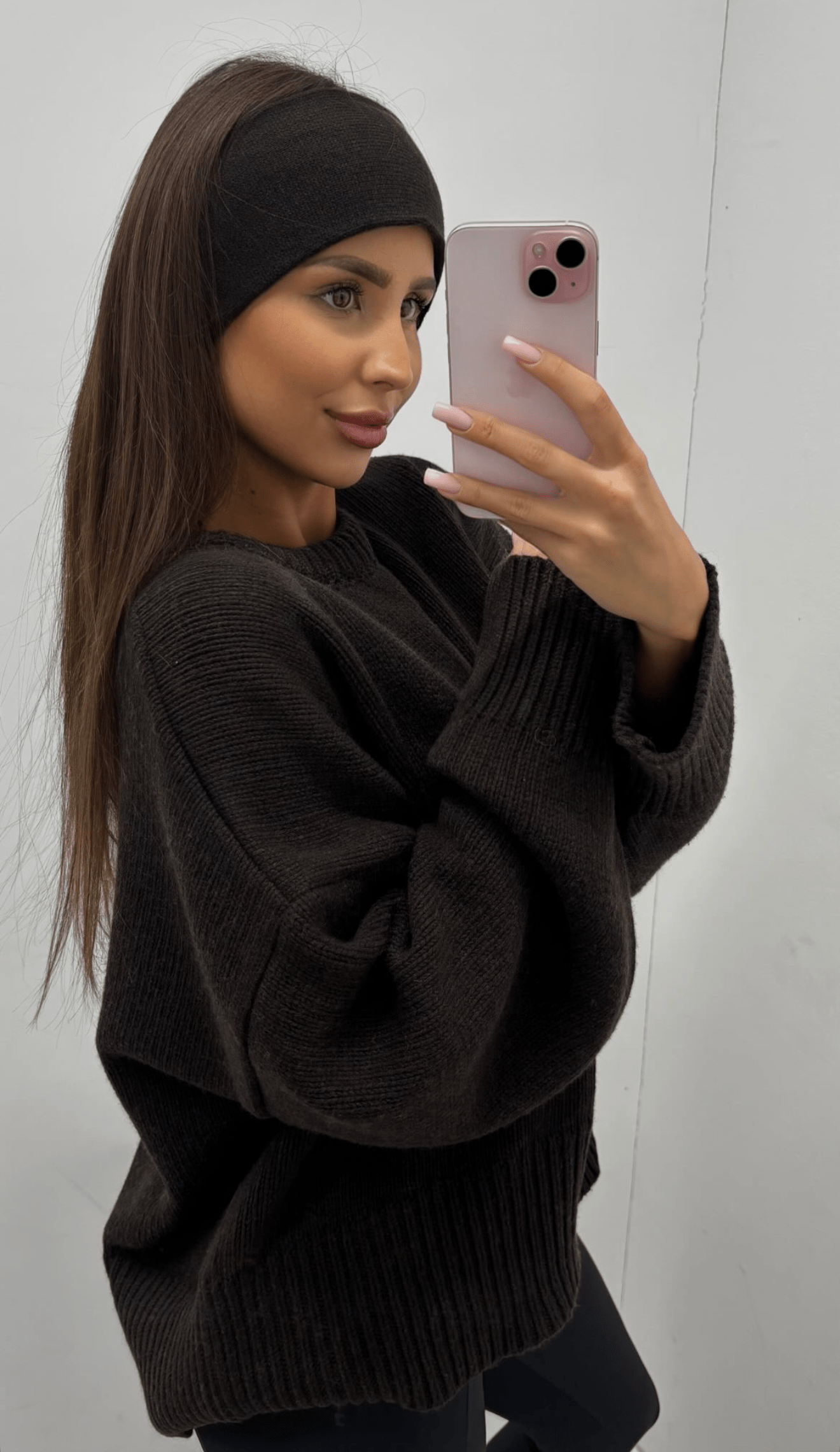 Wełniana opaska 90% wełna merino i 10% kaszmir czekoladowa EMO - Veretti Boutique