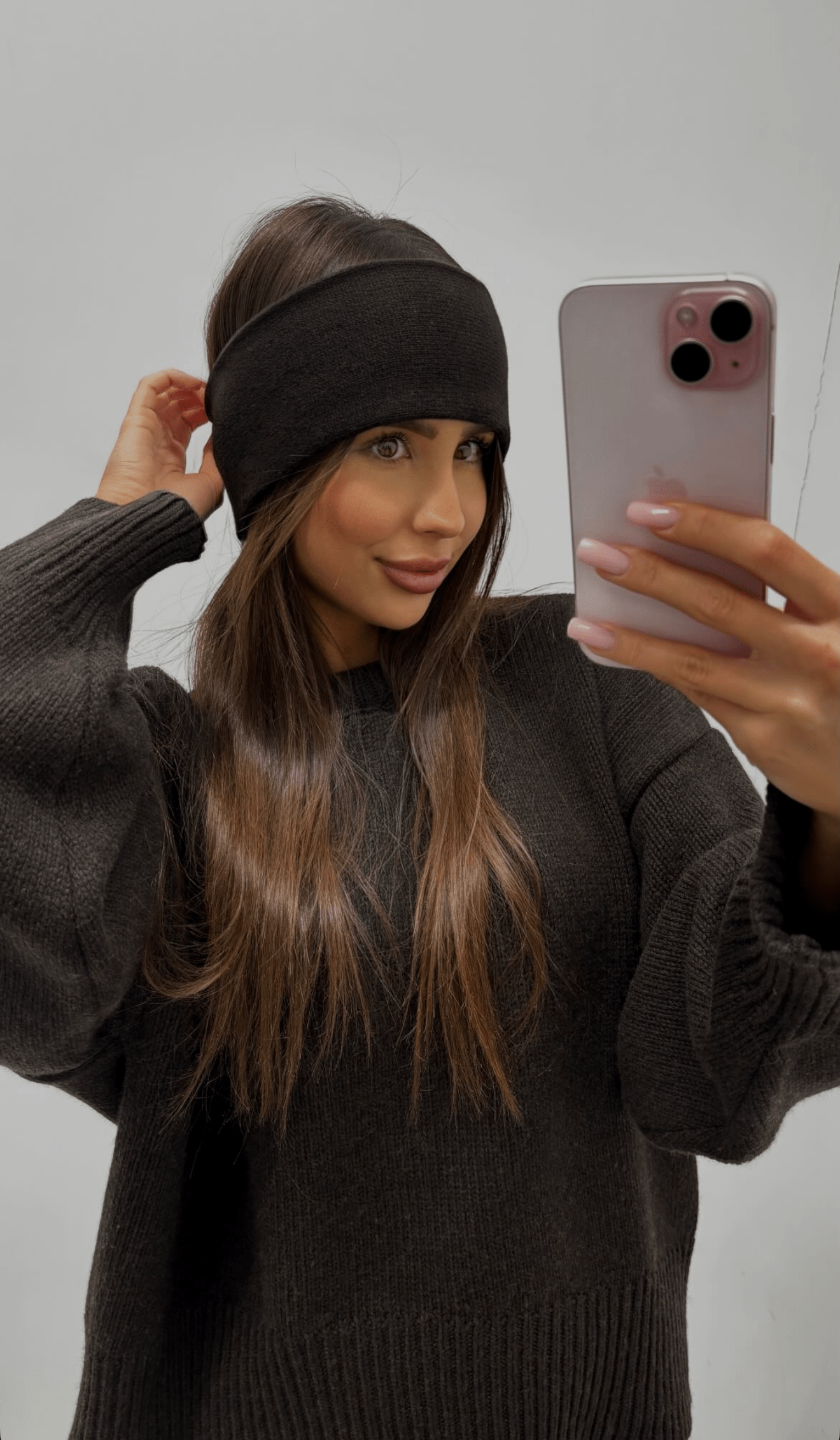 Wełniana opaska 90% wełna merino i 10% kaszmir czekoladowa EMO - Veretti Boutique