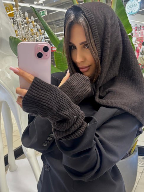 Wełniane rękawiczki 90% wełna merino i 10% kaszmir czekoladowe EMO - Veretti Boutique