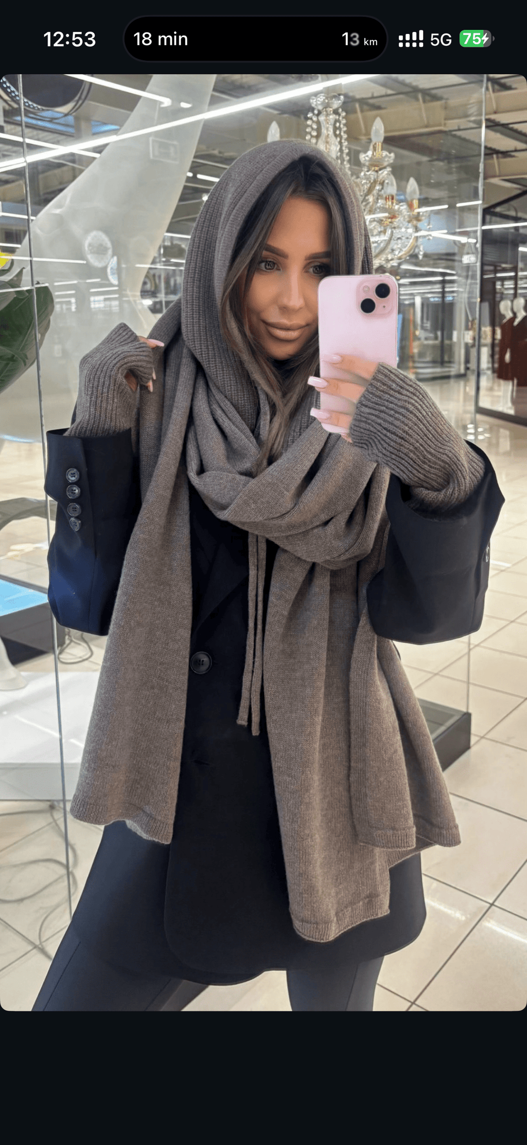 Wełniany szal 90% wełna merino i 10% kaszmir cappuccino EMO - Veretti Boutique