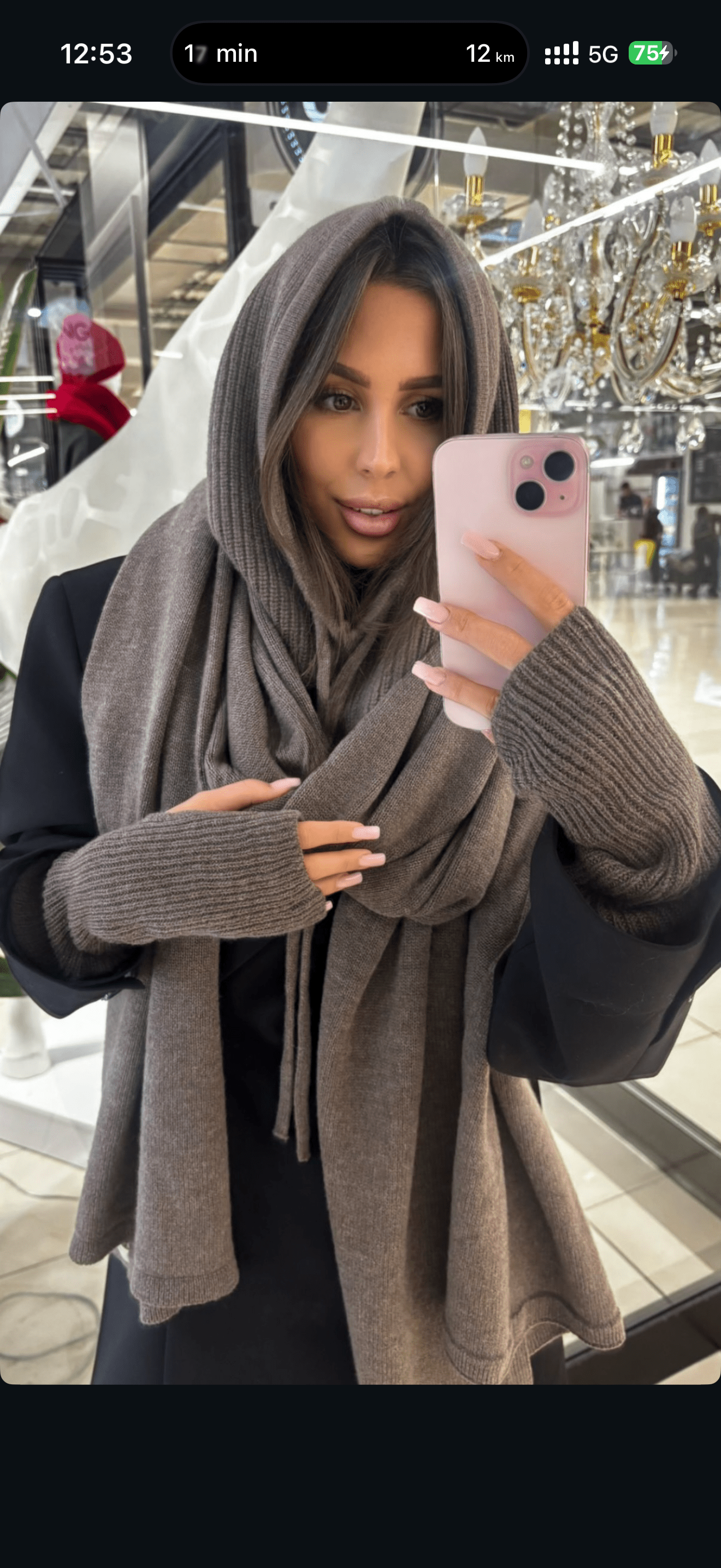 Wełniany szal 90% wełna merino i 10% kaszmir cappuccino EMO - Veretti Boutique