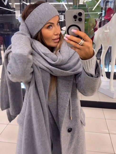 Wełniany szal 90% wełna merino i 10% kaszmir szary EMO - Veretti Boutique